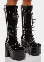 [FAN ALL FLAMES] Patent Underworld Knee High Boots