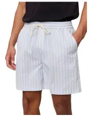 [Les Deux] Stan Stripe Seersucker Swim Shorts in Summer Sky/Light Ivory
