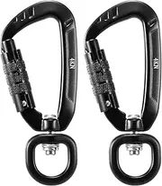 2pcs Swivel Carabiner Clip 360° Rotatable Spinner Carabiner Small Auto Locking Carabiner 4KN Black C-ring