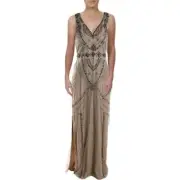 $450 NWT Aidan Mattox Womens Nude Embellished Beaded Evening Gown Dress 6 tau13