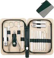 KLVN Manicure Set Stainless Steel Nail Clippers Pedicure Pliers Nose Eyebrow Scissors Nail Cutter Personal Care Tool Travel Kit(17pcs Gray Green)