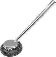 Steel Wool Brush with Handle, BBQ Grill Scrubber, Steel Wool Scrubbing Pad, 25.5x9.5cm Easy-Grip Handle High-Density Scrubbing Power for Cleaning Pots, Pans, Grills, Ovens