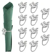 12 Pcs Napkin Rings Holders Leaf Napkin Holder Ring Dining Table Decor Silver