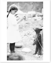 Small Girl Playing With Bear Cub Seward Alaska #2 Circa 1913 Silver Halide Photo