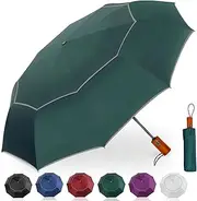 Satol Large Compact Golf Umbrella for Rain, Windproof 10 Ribs Double Canopy Vented Automatic Open & Close Travel Umbrella with Reflective Strips, Waterproof UV Protection Umbrella for Men and Women