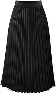 [Generic] Black Pleated Skirt for Women - Elegant and Slimming Long Skirts Polyester for Female Black Skirt Midi Skirt Maxi Skirt