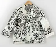 Chicos Women's Zip Jacket Size 1 Brown Trendy Cheetah Print Mob Wife NWT