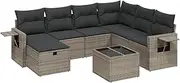 vidaxl Garden Sofa Set - 8 Piece Modular Patio Furniture Set - Grey Poly Rattan with Cushions - Outdoor Lounge Seating for Terrace & Backyard