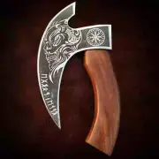 Viking Pizza Cutter Axe Hand-Forged Carbon Steel Multipurpose Slicer With Sheath