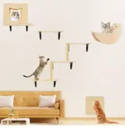 5Pcs Cat Wall Shelves w/ Hammock/Perches/Ladder/Scratching Post/House/Furniture