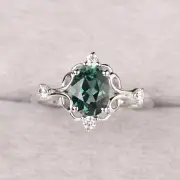 Green Emerald and moissanite Ring 925 Sterling Silver Engagement Ring