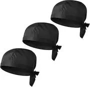 [Gatuida] 3Pcs Chef Hats for Kitchen Breathable Cooking Hats with Ribbons Comfortable and Moisture Absorbing Uniform for Chefs Cooks and Catering Students Black