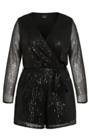 CITY CHIC Sequin Playsuit in Black Plus Size XS / 14 NWT [RRP $119.95]