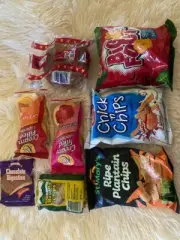 Jamaican snack box, Jamaican snacks, big foot, digestives, bun, plantain chips