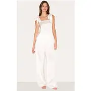 White Satin Ribbon Tie Cami Long Pj Set, White