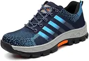 [MNSSRNN] Breathable Flying Woven Steel Toe Shoes, Anti-Smash and Anti-Puncture Outdoor Work Shoes, Safe and Wear-Resistant Sports Shoes,Blue,35