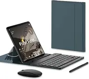 Jarttarn Compatible with Google Pixel Fold Keyboard with Bluetooth Mouse and Capacitive Pen Bluetooth Keyboard Wirelessly Connects with Leather Holster for Google Pixel Fold (Gray Green)