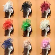 Women Fascinator Hair Clip Hat Bowler Feather Veil Wedding Party Headband
