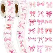 1000 PCS Coquette Bows Stickers, Pink Bow Party Favors Bows Monogram Decal Vintage Stickers, Vinyl Waterproof Pink Coquette Aesthetic Stickers for Journals Water Bottle Laptop, 500Pcs Each Roll