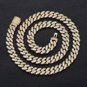18K Gold Moissanite Cuban Link Chain Necklace with Sterling Silver Inlay Diamond