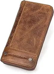 [HSHTTKL] Minimalist Card Holder Anti-theft Brush Wallets Casual Genuine Leather Clutch Long Purse with Phone Pocket Fashion Large Capacity Durable Billfold Coin Pocket