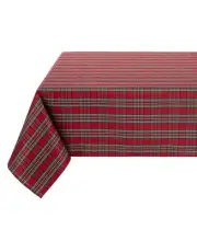 LENOX Holiday Nouveau Dazzle Plaid Red Shimmery Christmas Tablecloth 60 x 102