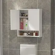 Bathroom Wall Cabinet with Doors and Shelves Wall Mounted Bathroom Medicine Cabinet Over The Toilet Storage Spacesaver White (Size : H)