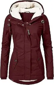 [Zylphorix] Women's Winter Warm Cotton Coat Trendy Casual Zip Up Parka Wool-Lining Outerwear with Hood