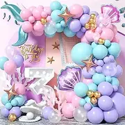 PEKGLOW 100 Pcs Mermaid Balloon Garland Mermaid Party Decorations Purple Pink Balloon Garland Mermaid Tail Balloons Purple Pink Balloons for Under The Sea Marine Animal Mermaid Birthday Decorations