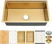 MILOSEN Gold Undermount Kitchen Sink 30×18×9 inch, Stainless Steel Workstation Sink, Single Bowl Kitchen Sinks, Large and Deep Gold Sinks with Custom Accessories