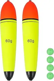 uxcell Fishing Slip Bobbers, EVA Foam Bobbers Slip Floats with Fish Beads, 2.1 Oz Floatage Fit for Perch Carp Bass Fishing Corks Saltwater Freshwater (2 Pack, Red/Yellow)