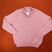 PETER MILLAR Mens XL Canton Stripe Quarter Zip Sweater Pullover Merino Wool $225
