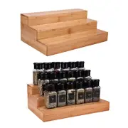 Step Spice Rack Set Cabinet Shelf Spice Holder, 3-Tier Bamboo Spice Organizer...