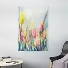 Pastel Tapestry Tulips Flower Bed Park Print Wall Hanging Decor