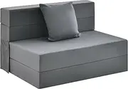 Giantex 6 Inch Folding Sofa Bed Couch with Pillow, Tri-fold Mattress with High-Density Foam, Foldable Floor Couch with Headrest, Portable Guest Bed with Zippered & Washable Cover, Dark Grey