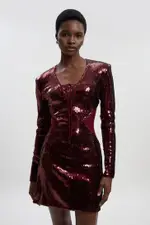 Tall Sequin Power Mesh Lace Up Mini Dress
