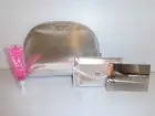 New Victoria's Secret 4 Pc Silver Beauty Kit Make Up Bag,Lip Gloss,Mirror Case