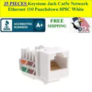 25 JACKS RJ45 Keystone Jack Cat5e Network Ethernet 110 Punchdown White T568A B