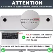 MacBook Air 15 inch Case 2023 M2 Chip A2941 with Touch ID Plast Compatible with
