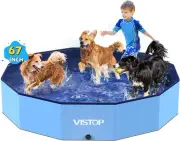 VISTOP Extra Large Foldable Dog Pool XXL, Hard Plastic Shell Portable Swimmin...