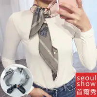 在飛比找PChome24h購物優惠-seoul show首爾秀 繩穗方領巾仿真蠶絲緞面頭巾雪紡絲