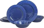 Gibson Studio 12 Piece Mauna Melamine Dinnerware Set, Cobalt Rustic