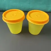 Tupperware Tupper Minis Midgets Set of 2 Yellow with Orange Seal