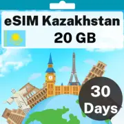 eSIM Kazakhstan - 20 GB - 30 Days - Travel eSIM | QR code activation