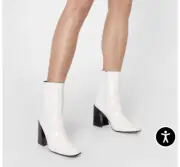 Nasty Gal White Boots Size 6/6.5 Square Toe Faux Patent Leather New In Box