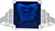 [Bling Jewelry] Art Deco Style Blue Sapphire CZ 2-5 CTW Cocktail Ring With AAA Cubic Zirconia Side Stones Square Brilliant Princess Cut Engagement Ring for Women in .925 Sterling Silver