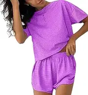 [Generic] Sereluxe Pajama Set, Sereluxe Side Split Short Pajama Set, Striped Print Drop Shoulder Tee and Wrap Split Shorts