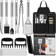 Barbecue Tool Sets with BBQ Apron(16in/40cm) Lncrease Size, House Party and Picnic Stainless Steel BBQ Accessories, BBQ Grill Utensils Perfect Gift for Men and Women