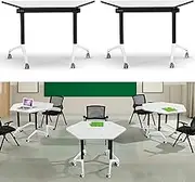 Portable Modern White Foldable Conference Room Table with Flip Top and Locking Wheels for Office Training.