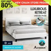 ALFORDSON Bed Frame Double Size Mattress Base Wooden Platform Leather White